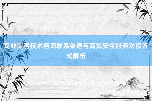 专业黑客技术咨询联系渠道与高效安全服务对接方式解析