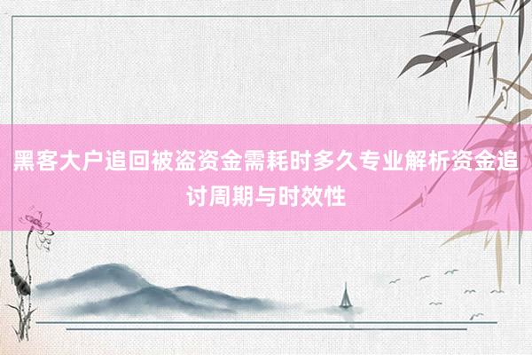 黑客大户追回被盗资金需耗时多久专业解析资金追讨周期与时效性